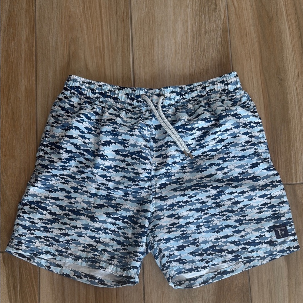 Blue and White Quick-Dry Swim Trunks